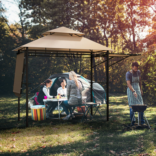 13.5 x 4 Feet BBQ Grill Gazebo Canopy, Dual Side Awnings, Beige Gazebos Beige at Gallery Canada