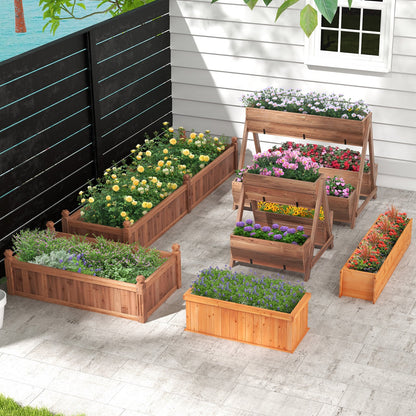 Vertical Raised Garden bed with 3 Wooden Planter Boxes-S, Brown