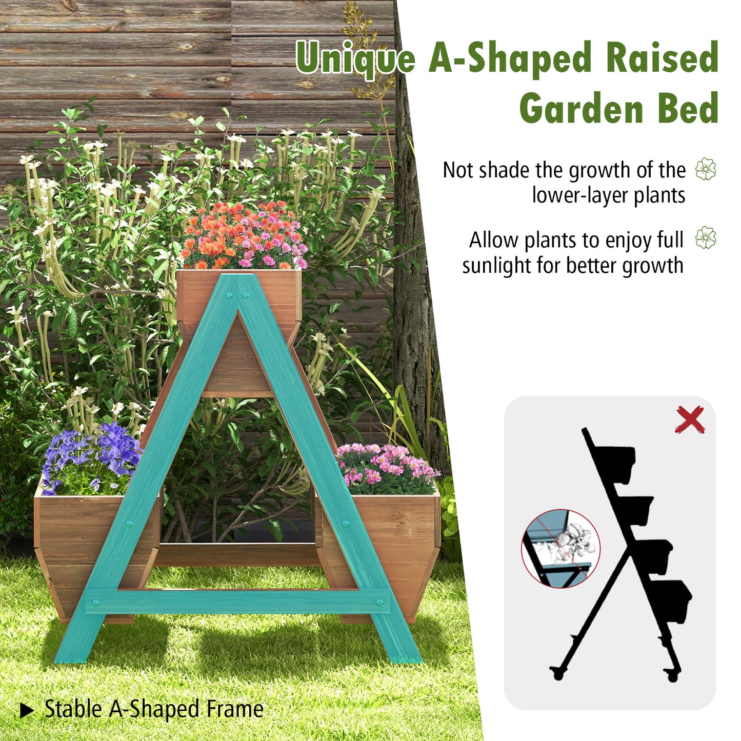 Vertical Raised Garden Bed With 3 Wooden Planter Boxes, S, Brown Raised Garden Beds at Gallery Canada