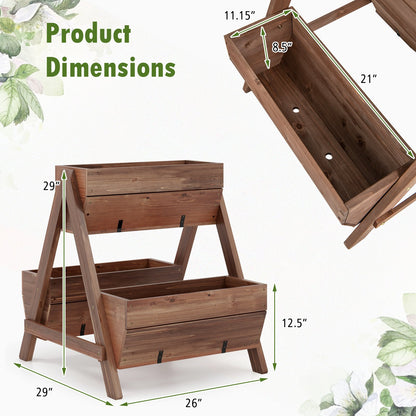 Vertical Raised Garden bed with 3 Wooden Planter Boxes-S, Brown