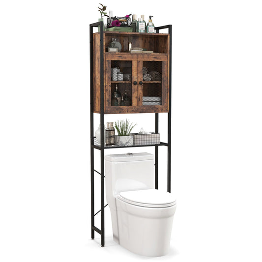 Over-The-Toilet Storage Cabinet with Heavy-Duty Metal Frame 2-door Freestanding, Rustic Brown