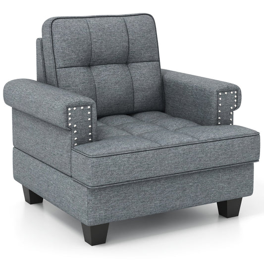 Mid-century Modern Accent Armchair Tufted Linen Club Chair, Gray