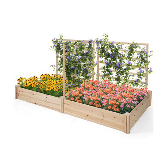 Raised Garden Bed with 2 Planter Boxes and 3 Trellis, Natural