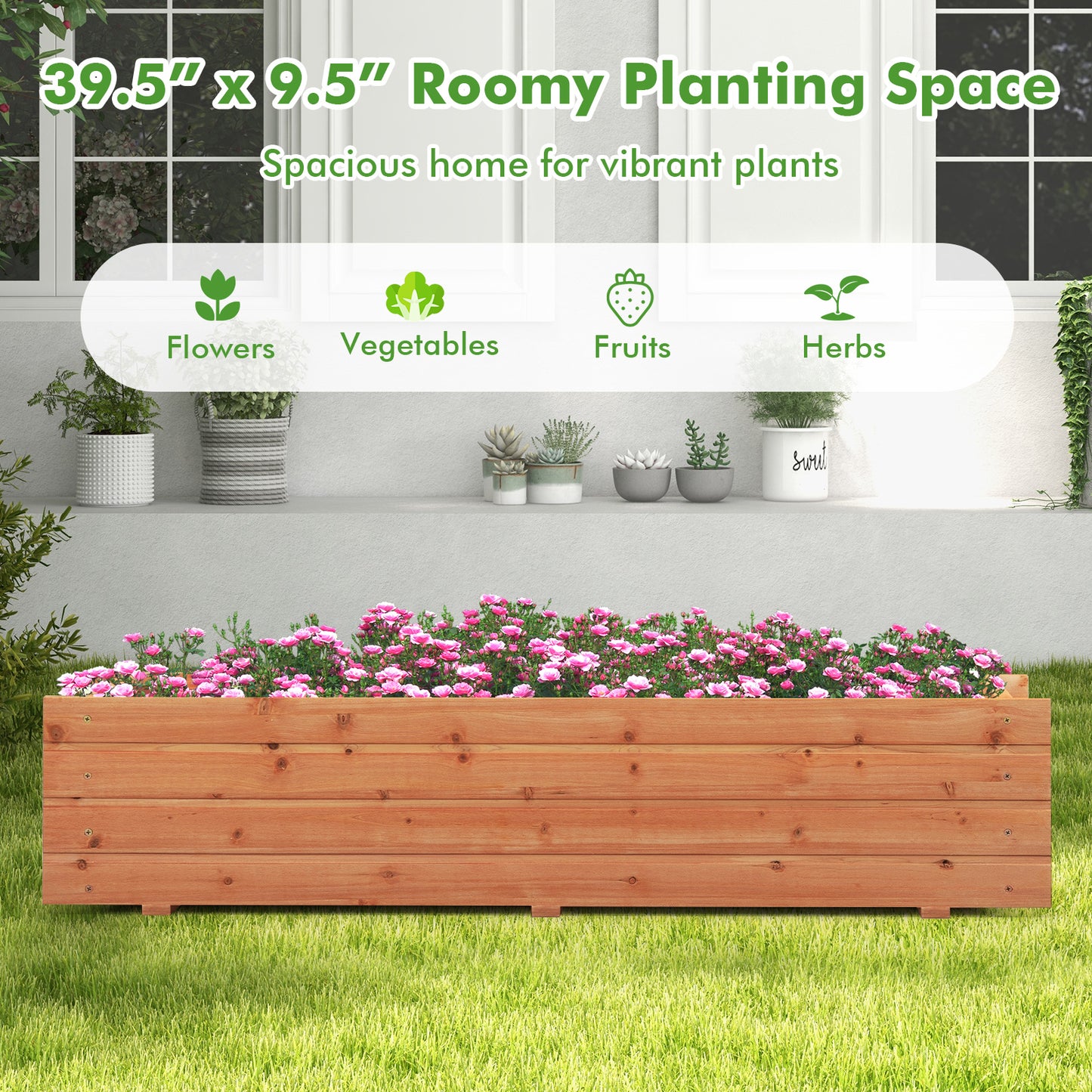 Fir Wood Planter Box with 2 Drainage Holes and 3 Added Bottom Crossbars, Orange Raised Garden Beds at Gallery Canada