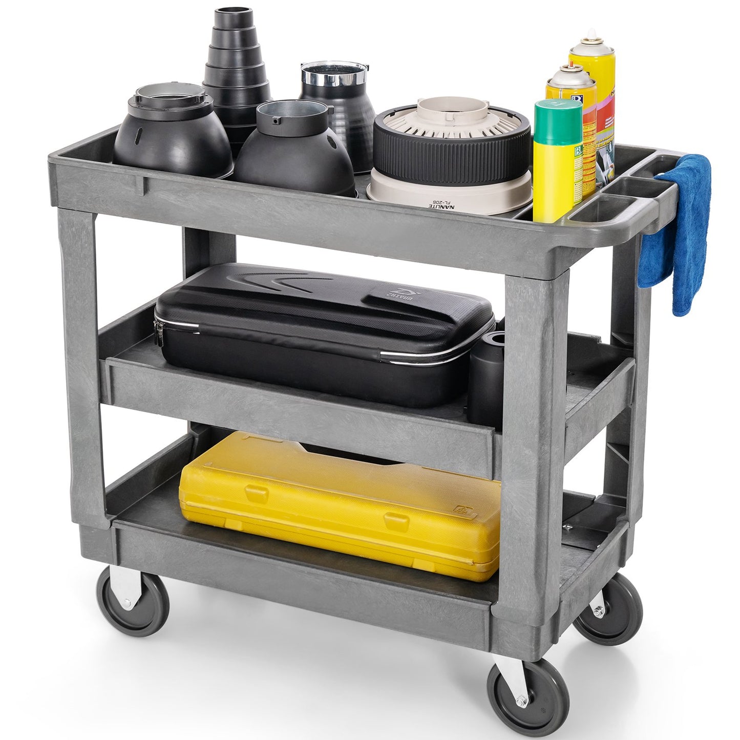 3-Tier Utility Cart with 550 LBS Max Load and Adjustable Middle Shelf, Gray