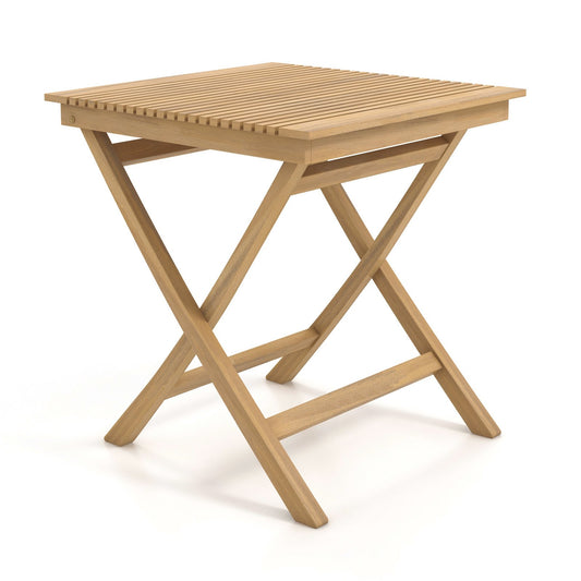 27.5 Inch Patio Bistro Table with Slatted Tabletop and Sturdy Wood Frame, Natural