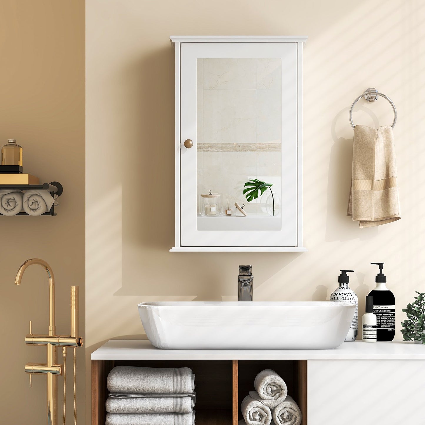Bathroom Wall Cabinet with Single Mirror Door, White