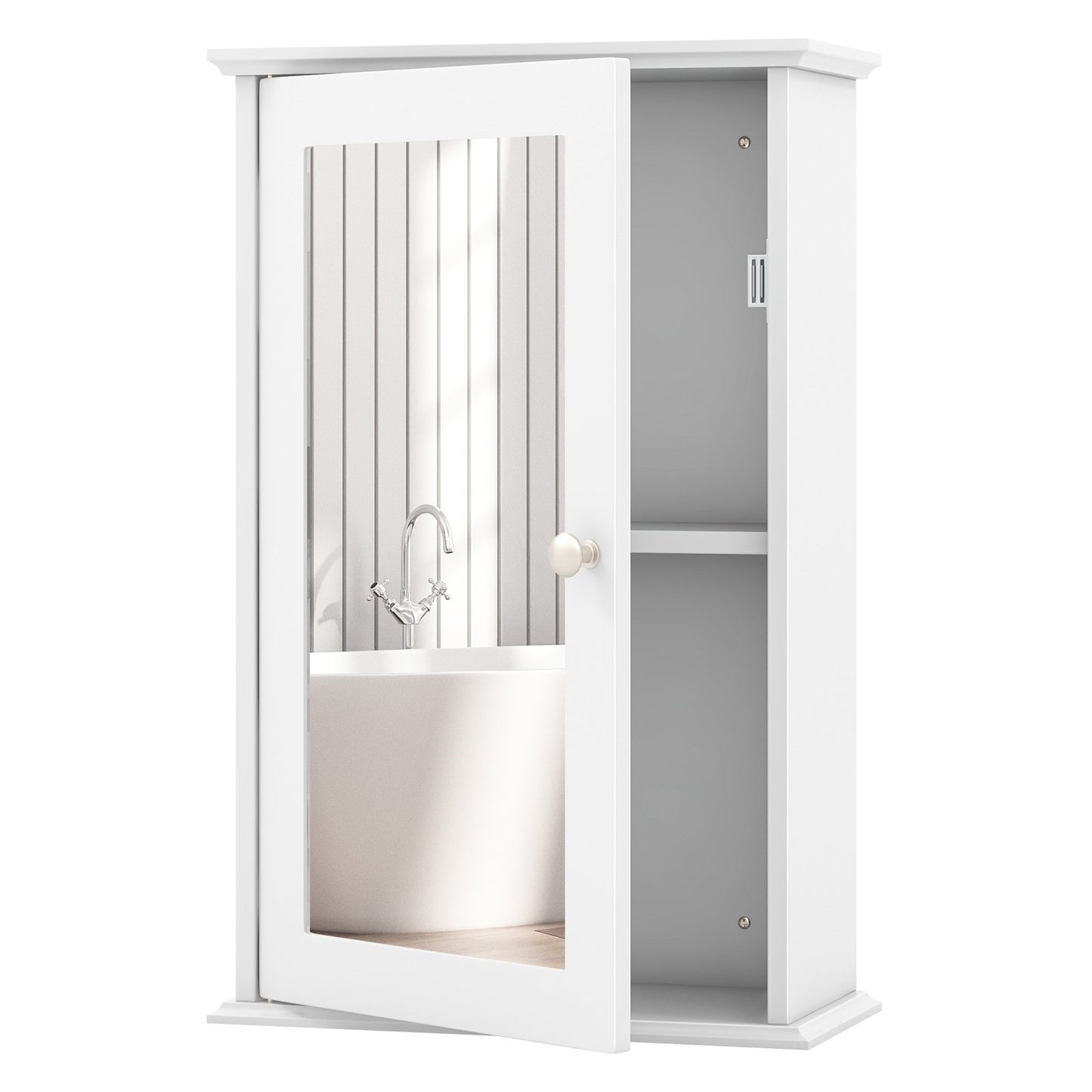 Bathroom Wall Cabinet with Single Mirror Door, White
