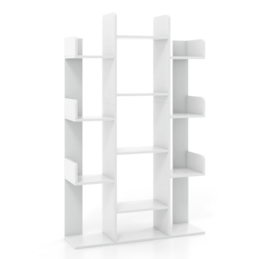 Tree-Shaped Bookshelf with 13 Compartments, White