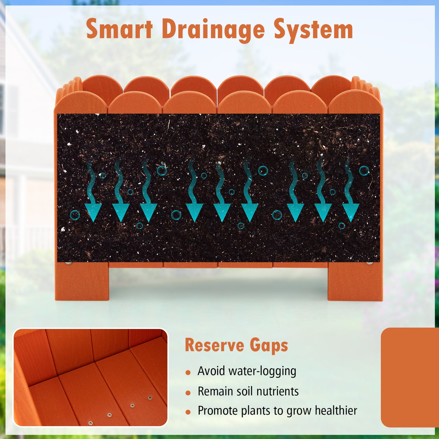 2 Pack Rectangular Planter Box with Drainage Gaps for Front Porch Garden Balcony, Orange Plant Stands at Gallery Canada