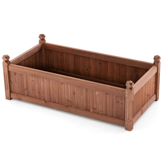 46 x 24 x 16 Inch Rectangular Planter Box with Drainage Holes for Backyard Garden Lawn, Brown