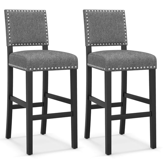 38.5/43.5 Inch Set of 2 Counter Height Chairs with Solid Rubber Wood Frame-M, Gray