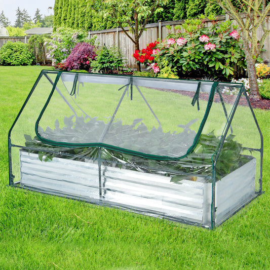 6 x 3 x 3 Feet Galvanized Raised Garden Bed With Greenhouse, Silver Raised Garden Beds Silver at Gallery Canada