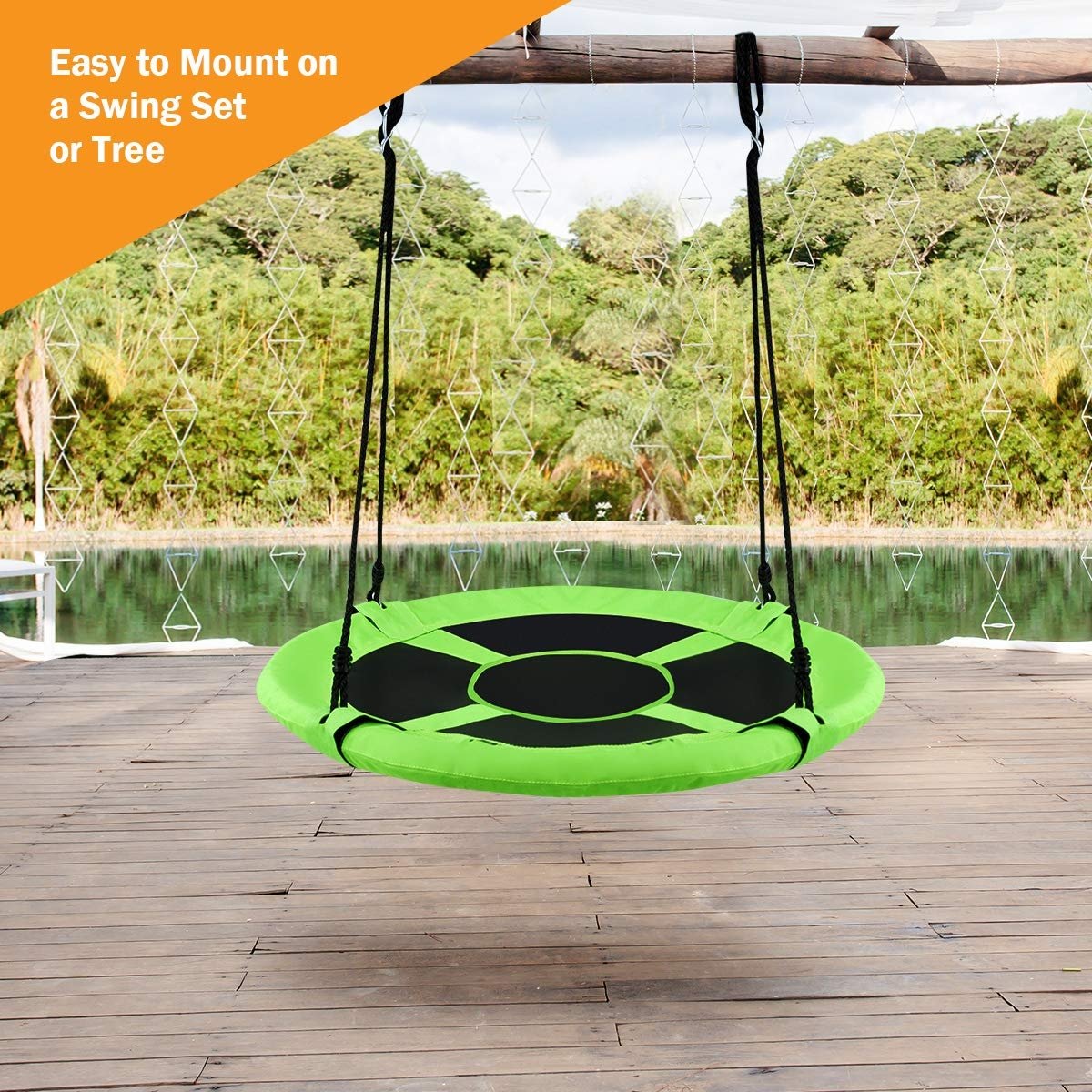 40 Inch Flying Saucer Tree Swing Indoor Outdoor Play Set, Green at Gallery Canada