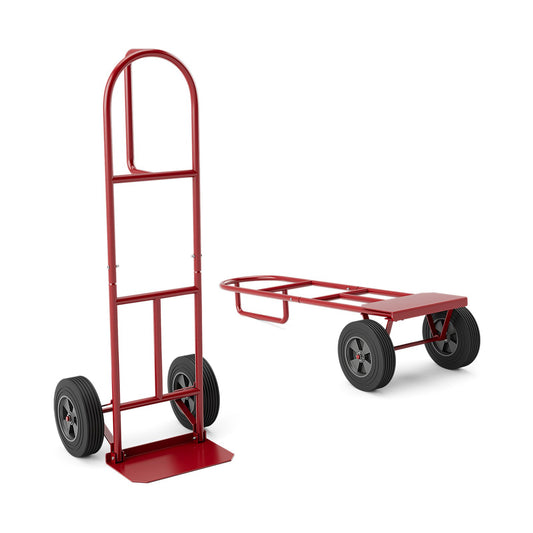 P-Handle Sack Truck with 10 Inch Wheels and Foldable Load Area, Red