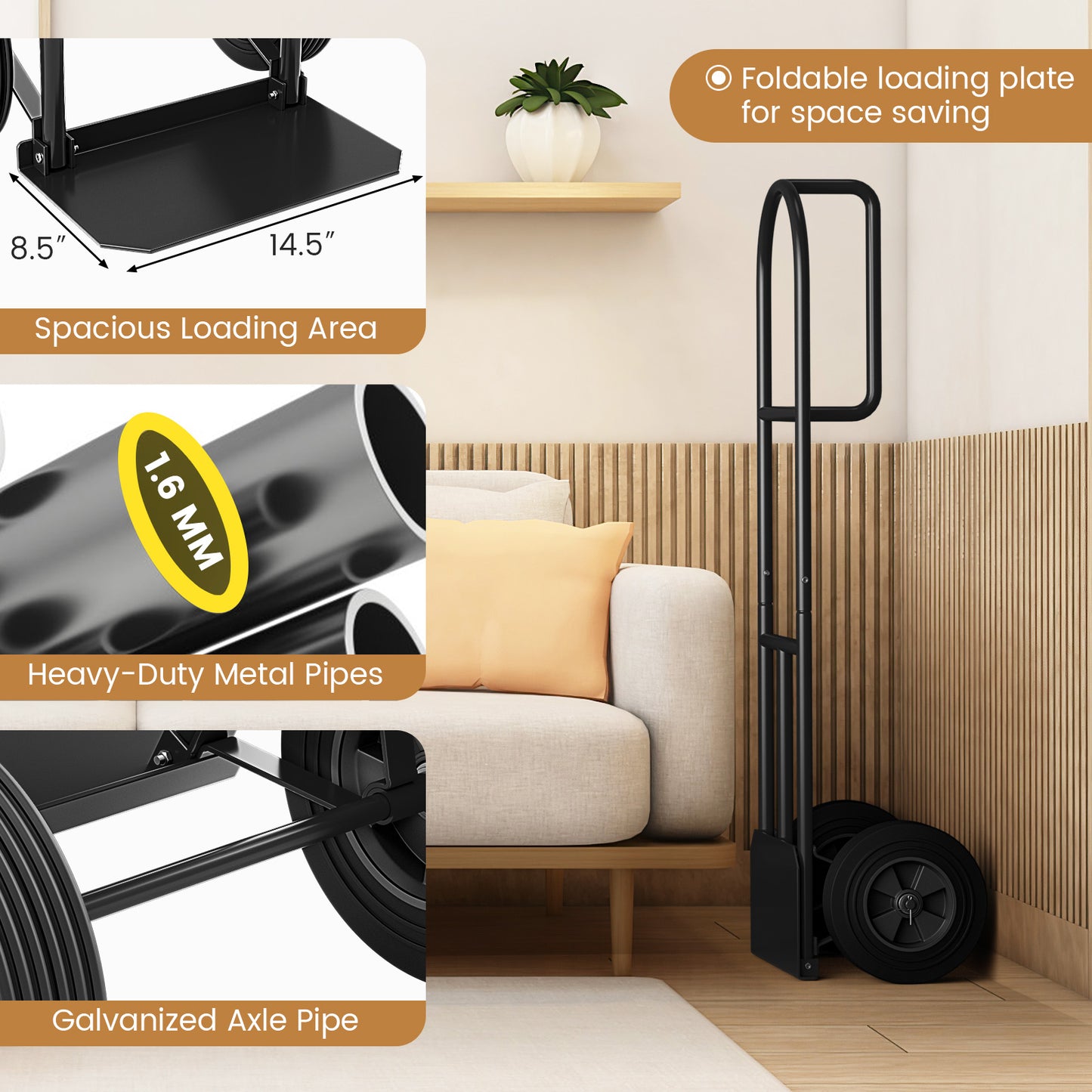 P-Handle Sack Truck, 10 Inch Wheels, Foldable Load Area, Black Garages at Gallery Canada