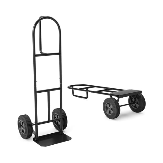P-Handle Sack Truck with 10 Inch Wheels and Foldable Load Area, Black