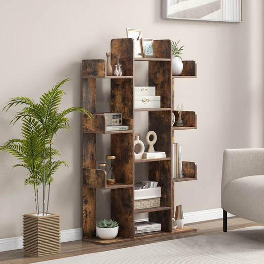 Tree-Shaped Bookshelf with 13 Compartments for Home Office, Rustic Brown Bookcases Rustic Brown at Gallery Canada