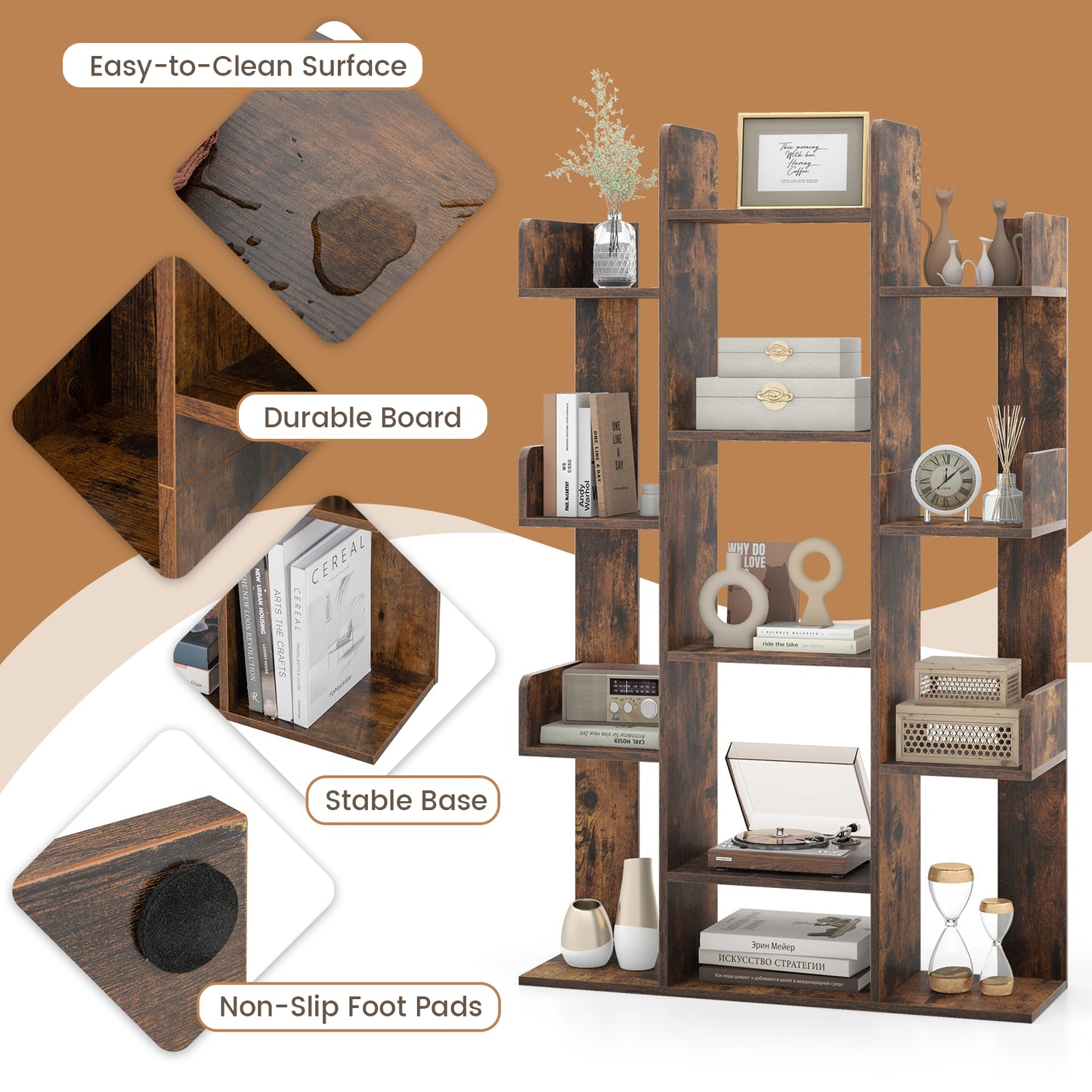 Tree-Shaped Bookshelf, 13 Compartments, Brown Bookcases at Gallery Canada