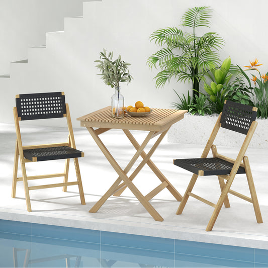 Folding Teak Wood Dining Chairs, 2 Set, Woven Rope Seat, Natural Patio Dining Chairs Natural at Gallery Canada