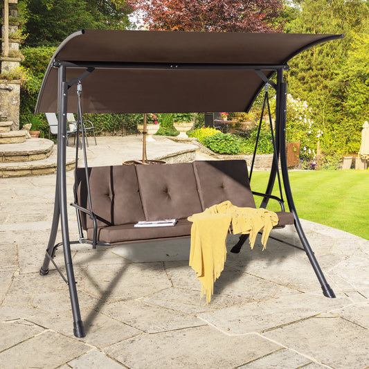 3-Seat Outdoor Swing With Adjustable Canopy, Padded Cushions, Brown Porch Swings Brown at Gallery Canada