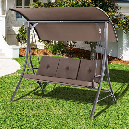 3-Seat Outdoor Porch Swing with Adjustable Canopy and Padded Cushions, Brown
