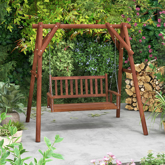 2-Person Wooden Porch Swing, 500 lbs Capacity, Brown Porch Swings Brown at Gallery Canada