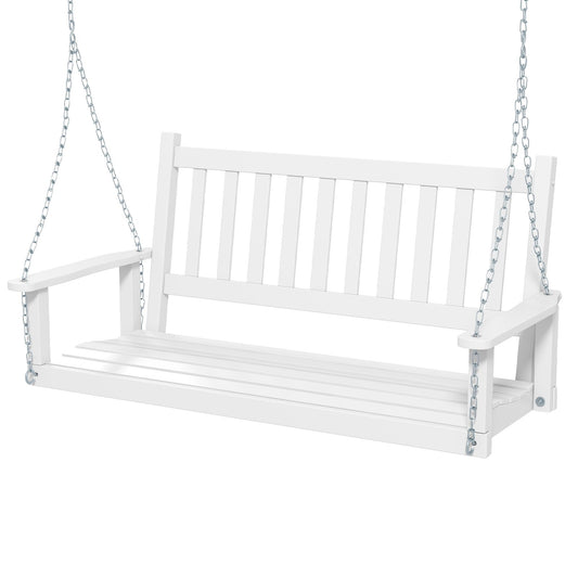 2-Person Wooden Outdoor Porch Swing with 500 lbs Weight Capacity, White