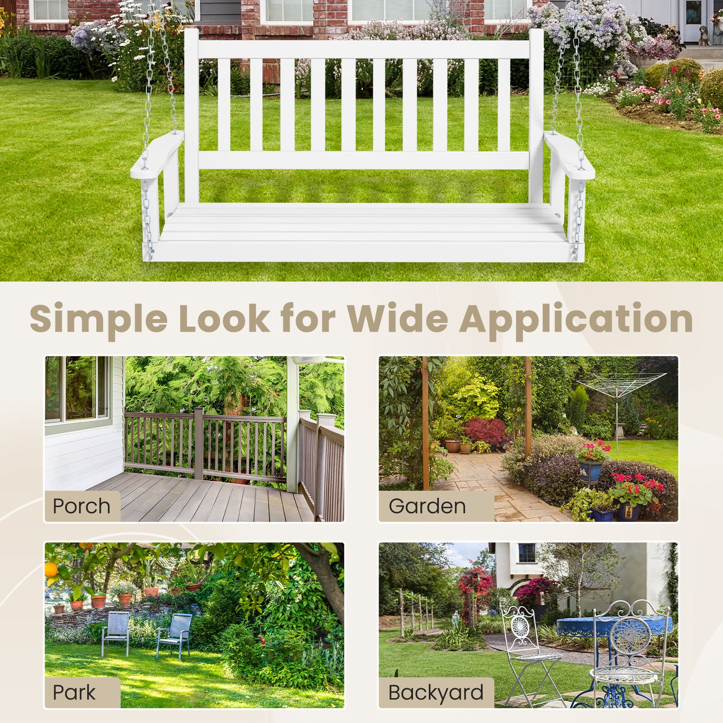 3-Person Wooden Outdoor Porch Swing, 800 lbs Weight Capacity, White Porch Swings at Gallery Canada