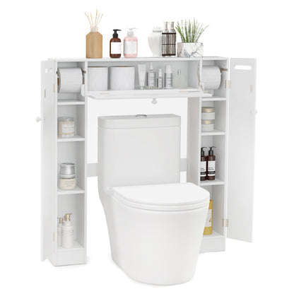 Over The Toilet Bathroom Cabinet with Adjustable Shelves and Paper Holder, White