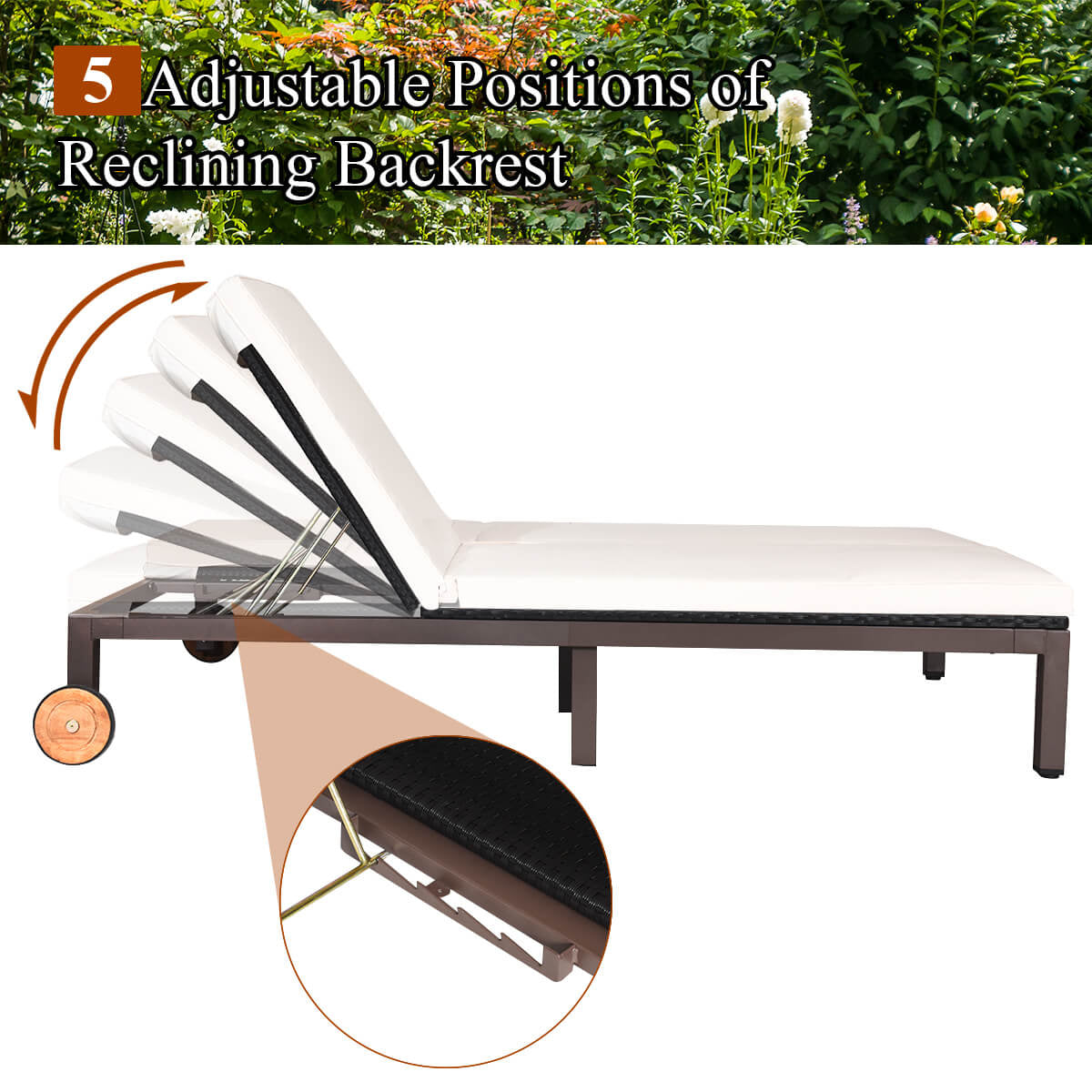 2-Person Patio Rattan Lounge Chair with Adjustable Backrest, White Outdoor Chaise Lounges at Gallery Canada