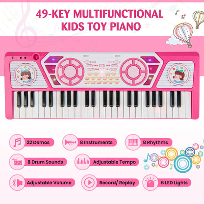 49 Keys Kids Piano Keyboard for Kids 3+, Pink