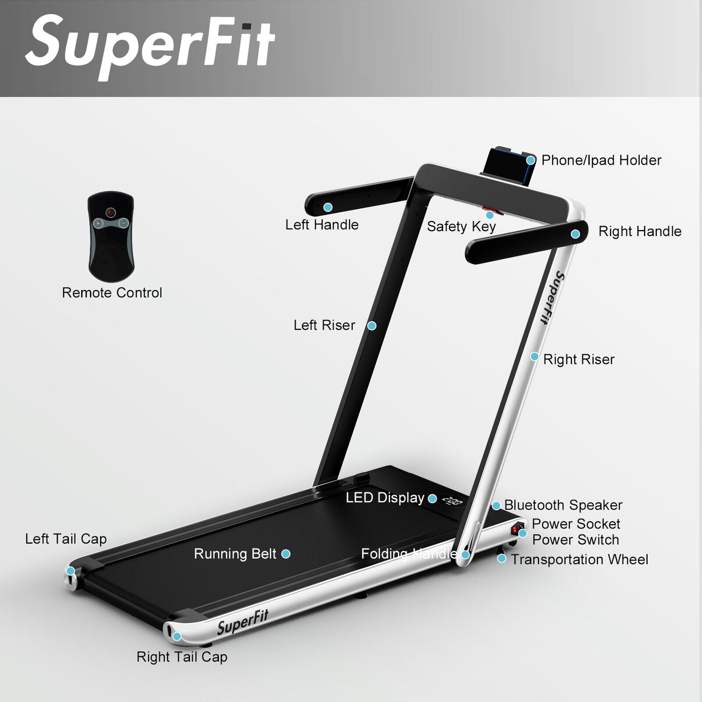 2.25HP 2 In 1 Folding Treadmill, App Speaker Remote Control, Silver Treadmills at Gallery Canada
