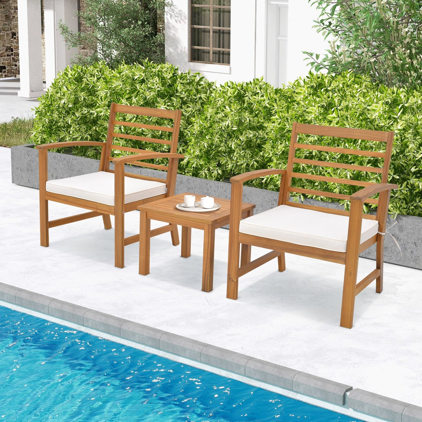 3 Pieces Outdoor Furniture Set with Soft Seat Cushions, White
