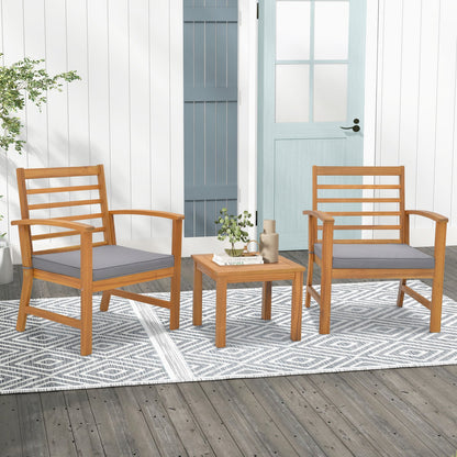 3 Pieces Outdoor Furniture Set with Soft Seat Cushions, Gray