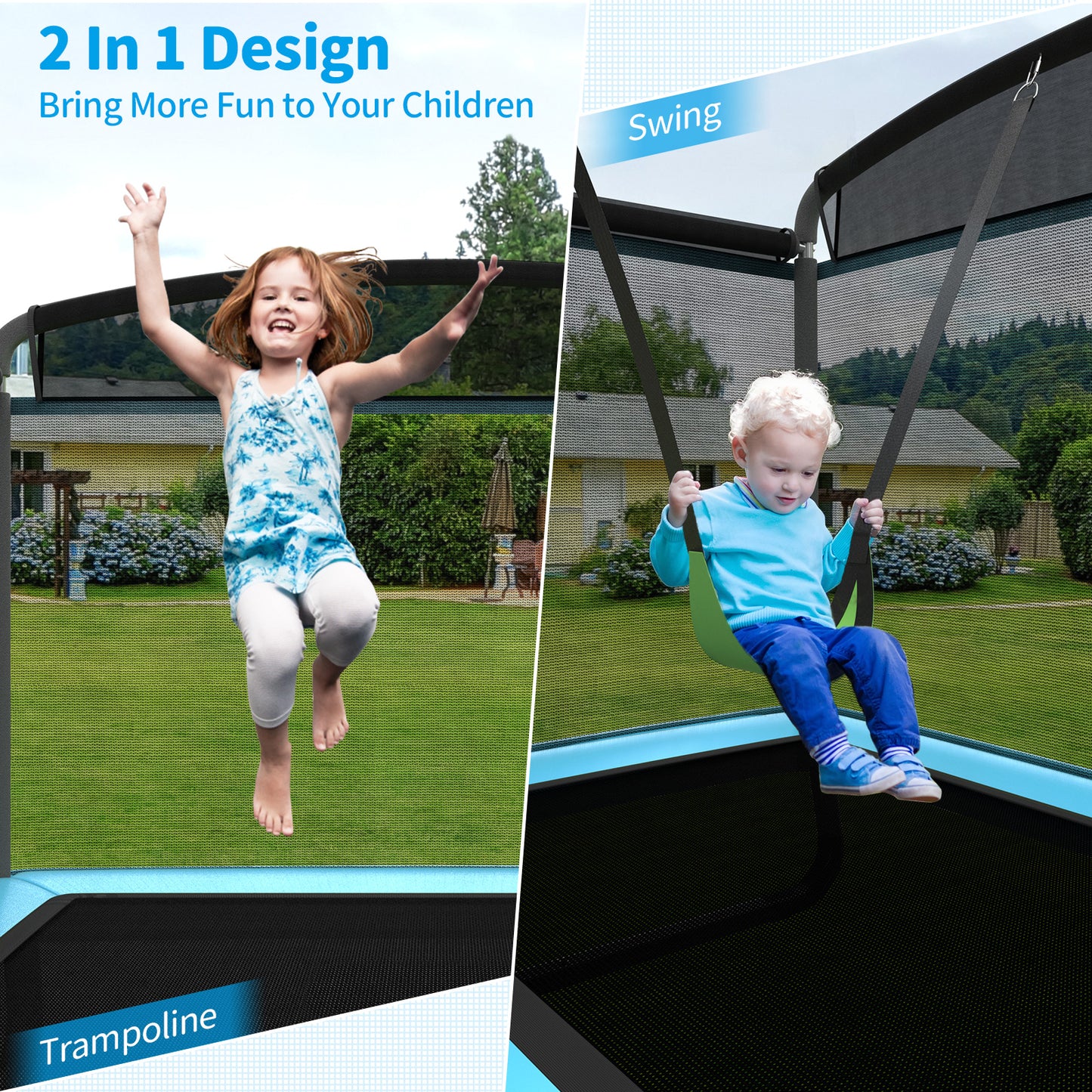 6 Feet Kids Trampoline With Swing Safety Fence, Blue