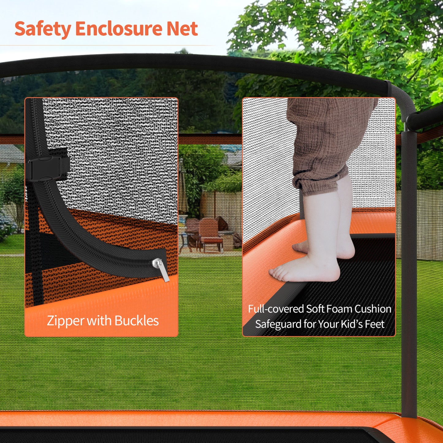 6 Feet Kids Trampoline With Swing Safety Fence, Orange