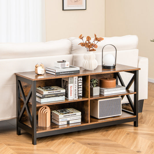 Wooden TV Stand For 55 Inch TVs, X-Shaped Frame, Brown Entertainment Centers & TV Stands Rustic Brown at Gallery Canada