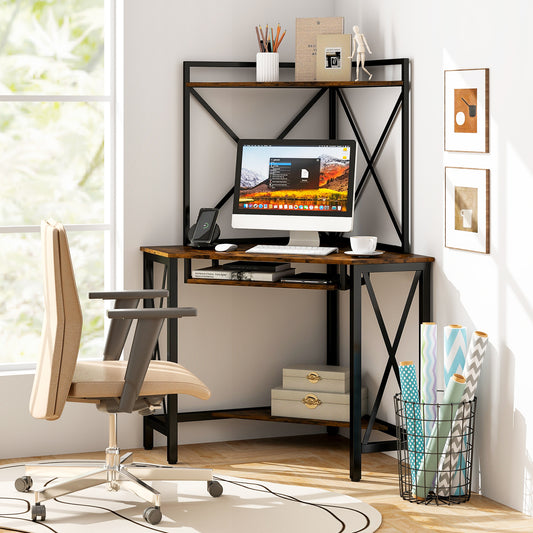 Corner Computer Desk With Hutch And Keyboard Tray, Brown Corner Desks Rustic Brown at Gallery Canada