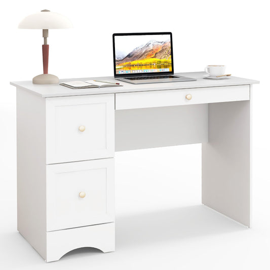 Wooden Computer Desk Workstation with 3 Drawers for Home and Office, White