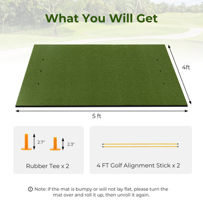 Artificial Turf Mat for Indoor and Outdoor Golf Practice Includes 2 Rubber Tees and 2 Alignment Sticks-20mm, Green at Gallery Canada
