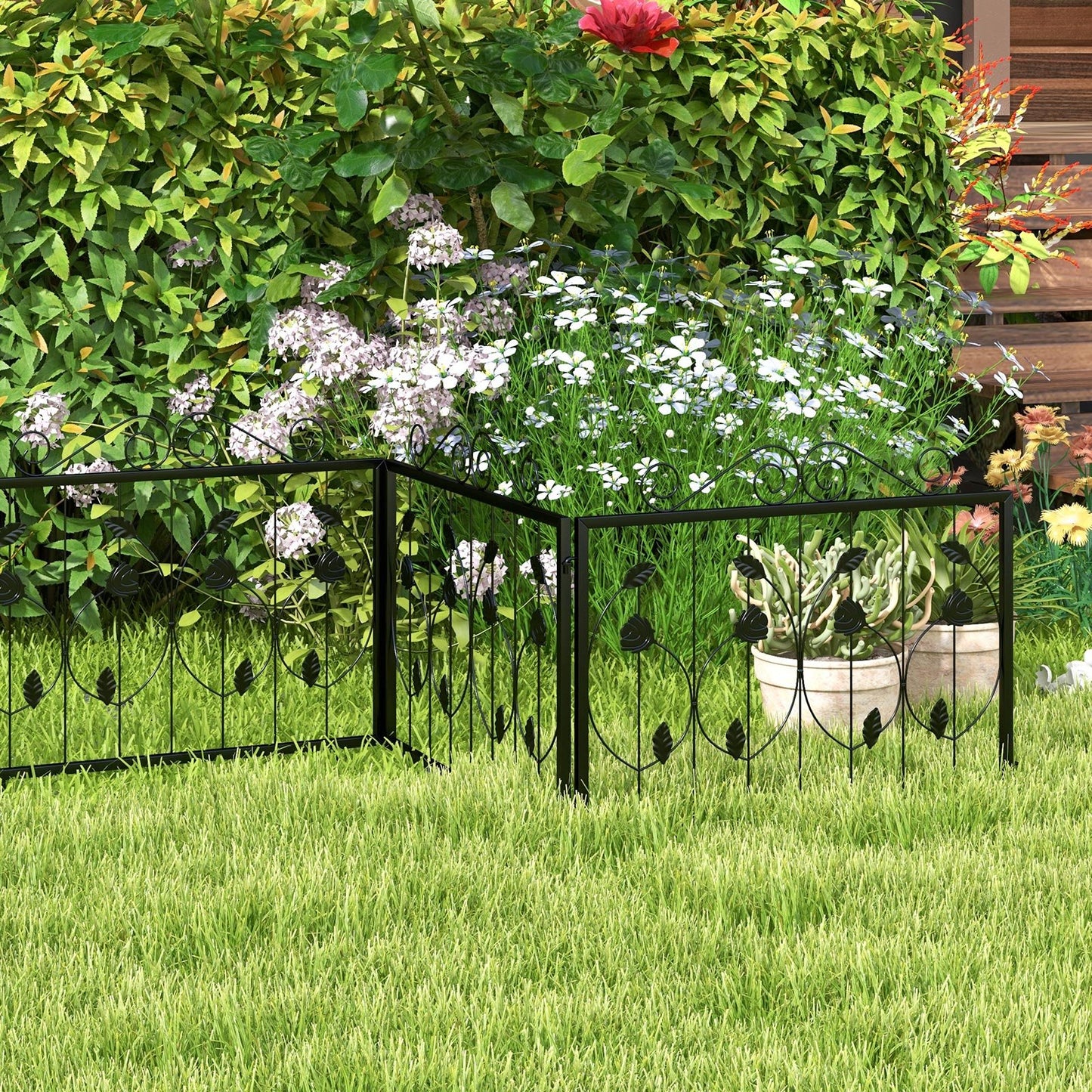 Decorative Garden Fence with 8 Panels Animal Barrier, Black