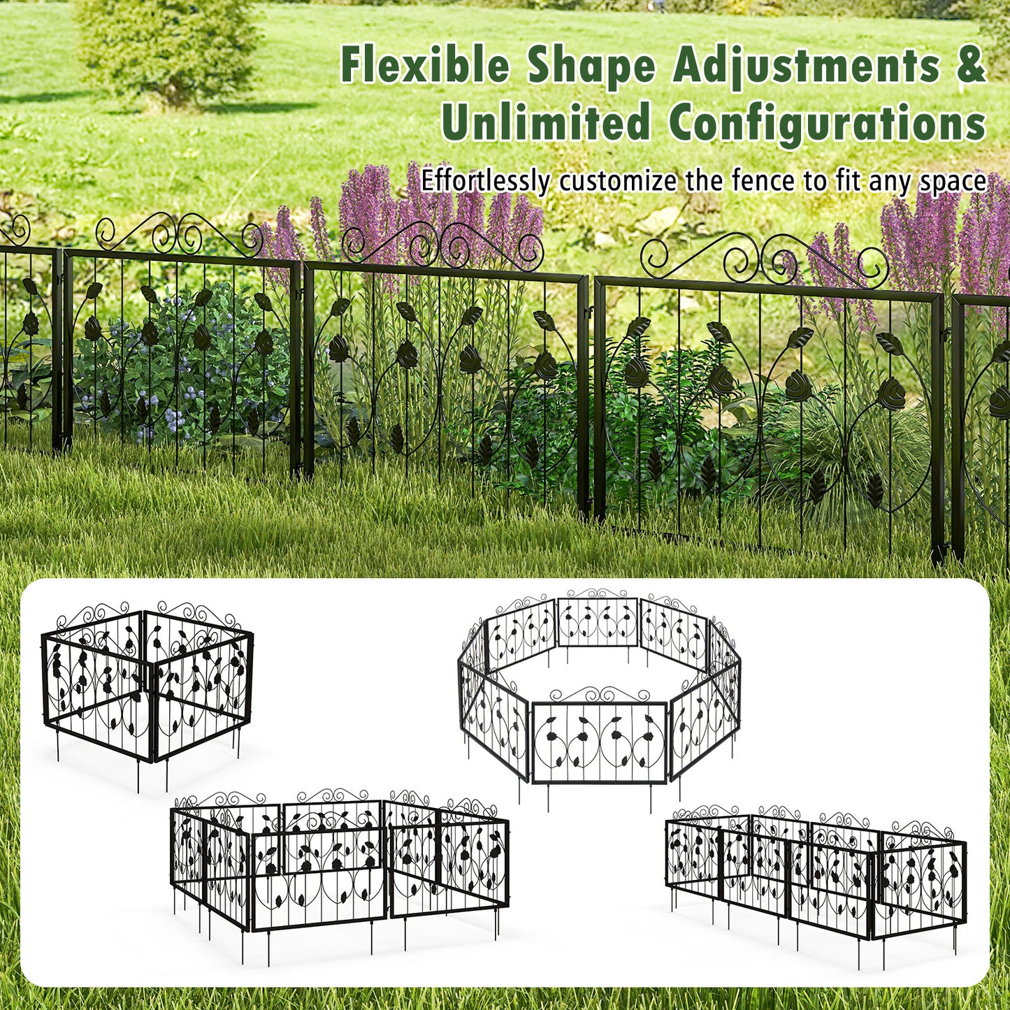 Decorative Garden Fence with 8 Panels Animal Barrier, Black Decorative Fencing & Flooring at Gallery Canada