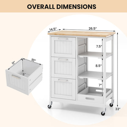 Rolling Kitchen Island Utility Storage Cart, White at Gallery Canada