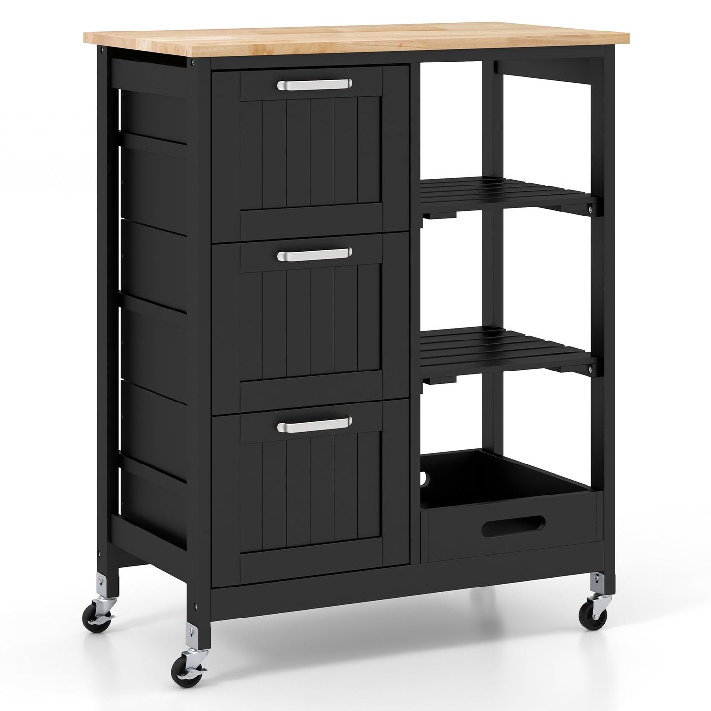 Rolling Kitchen Island Utility Storage Cart with 3 Large Drawers, Black