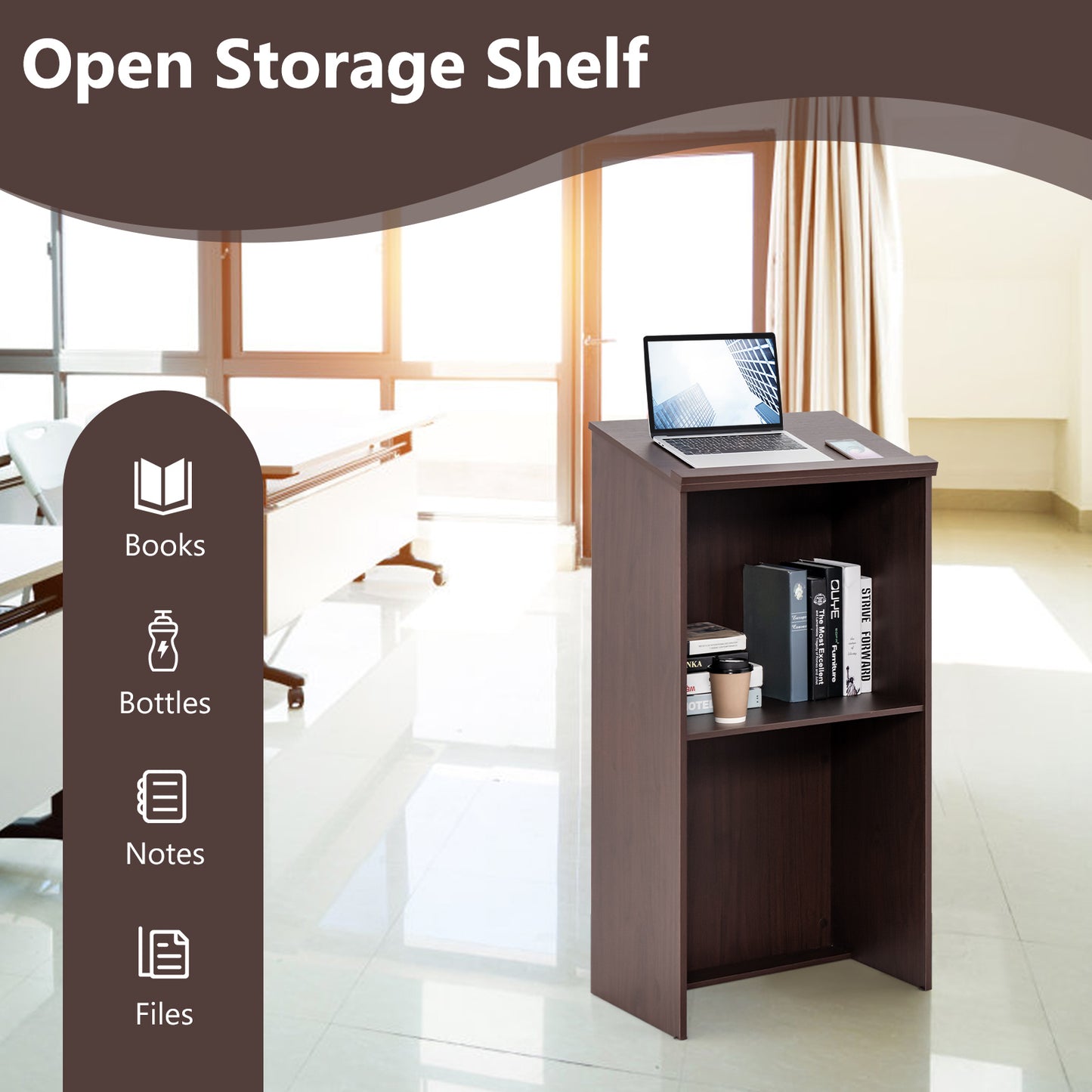 Wooden Floor Standing Podium Lectern, Brown Laptop Tables & Printer Stands at Gallery Canada