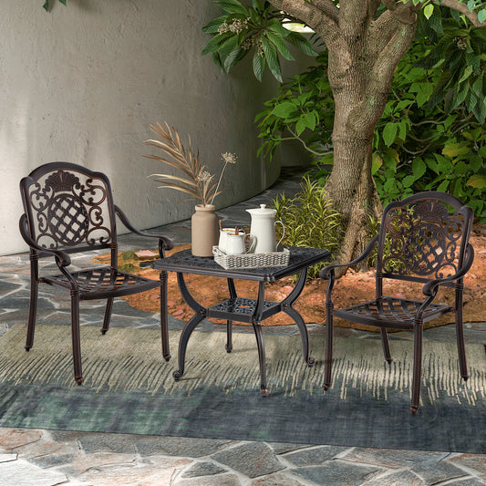 Cast Aluminum Side Table With Storage Shelf, 18 Inch, Brown Patio Coffee Tables Rustic Brown at Gallery Canada