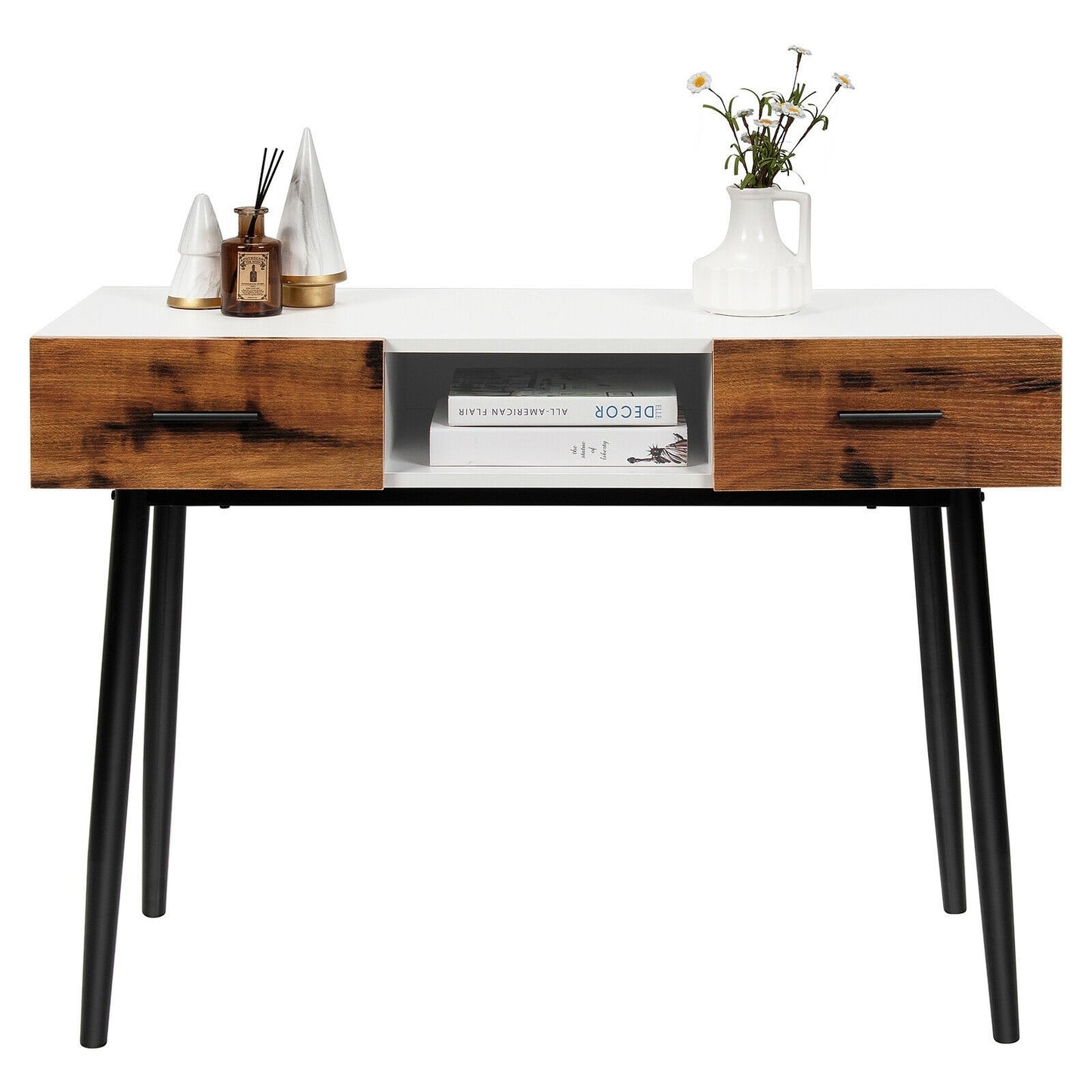 42 Inch Industrial Console Table with 2 Drawers for Entryway Hallway, Brown