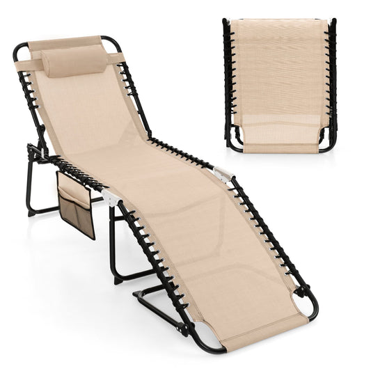 Foldable Recline Lounge Chair with Adjustable Backrest and Footrest, Beige