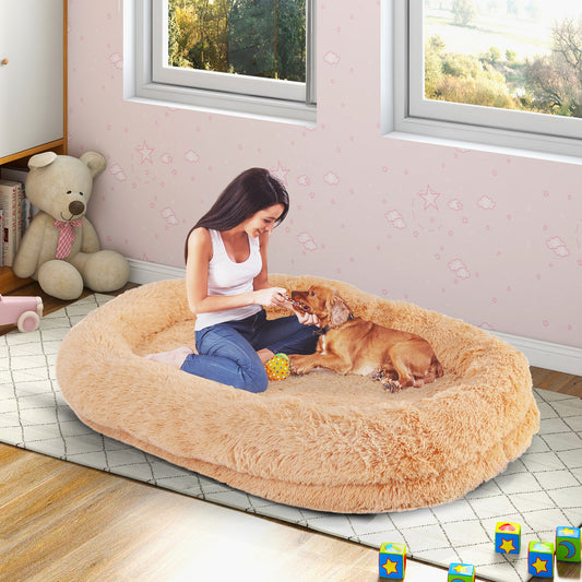 Washable Fluffy Human Dog Bed with Soft Blanket and Plump Pillow, Brown Dog Supplies Brown at Gallery Canada